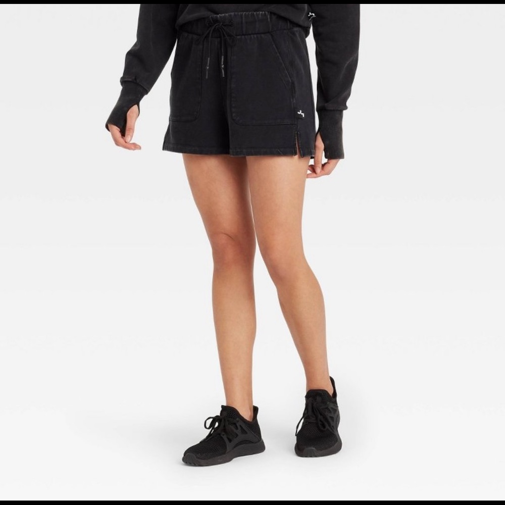 JoyLab French Terry Mid-Rise Shorts in Black